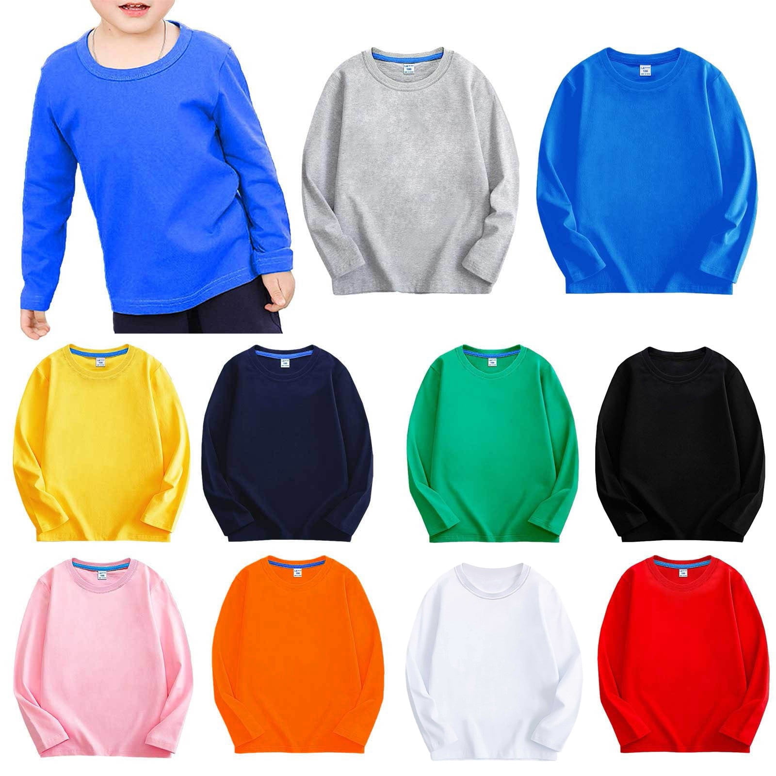 Tranfacy Kids Long Sleeve T Shirts Solid Color Round Neck Pullover Activewear Base Layer Comfortable Fitting Everyday Wear