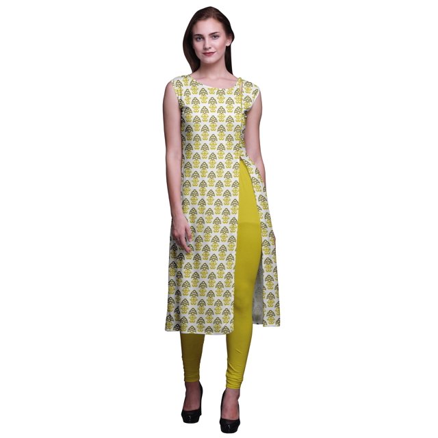Bimba Kurti d'Été Sans Manches Imprimé Tunique Droite Robes pour Femmes