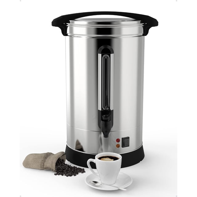 Cafetière Commerciale en Acier Inoxydable de 18 L, Grande Cafetière, Cafetière Commerciale, à Double Paroi Isolée, Infusion Rapide, 90 Tasses, Acier Inoxydable
