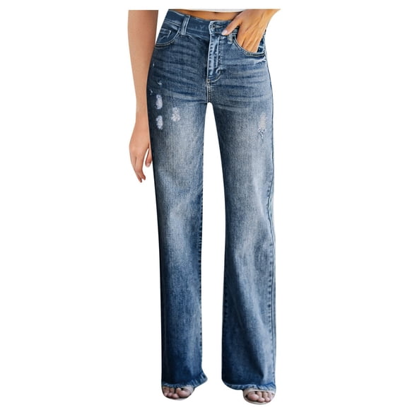 Ketyyh-chn99 Women's Jeans High Waisted Jeans Women Mid Rise Straight Jeans Lounge Trousers Blue,M