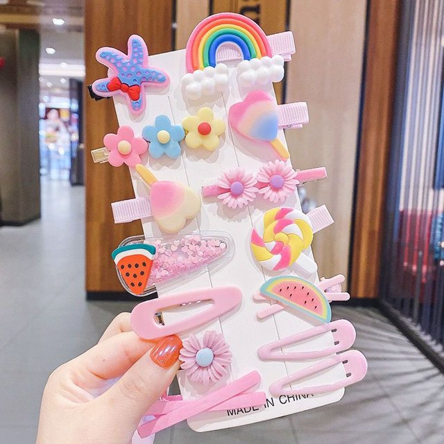 14 Pcs Pinces à Cheveux pour Bébés Filles, Accessoires pour Cheveux Colorés et Mignons / Multicolore