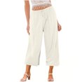 thumbnail image 1 of Yuyuzo Wide Leg Pants for Women High Waist Cotton Linen Drawstring Ruched Solid Color Boho Beach Trousers, 1 of 5