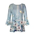 thumbnail image 5 of Meichang Chemisiers Boutonnés pour Femmes 2024 Tunique Plissée Manches 3/4 Évasées Chemise Décontractée à Imprimé Floral Blouse Évasée Douce Extensible Fendue Col en V T-Shirts Haut pour les Vacances, 5 of 5