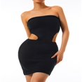 thumbnail image 4 of Mini Robe Dos Nu Sans Manches pour Femmes Mode Urbaine Slim Tenue de Soirée Club Couleur Unie Robe d'Été Bleu Foncé Tricotée S, 4 of 7