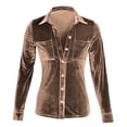 thumbnail image 4 of Plebaso Women's Velvet Long Sleeve Button down Shirts Fall Winter Tops Womens Dressy Blouses with Pockets, 4 of 5