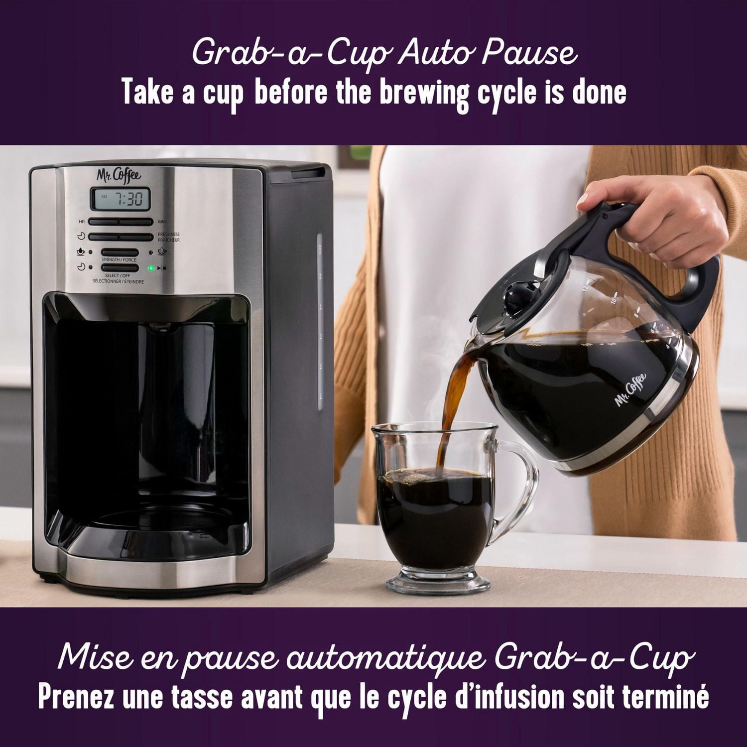 Cafetière programmable Mr. Coffee à 12 tasses avec système d'infusion rapide, acier inoxydable