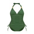 thumbnail image 1 of Womens 2 Piece Swimsuits Solid Color Halter Neck Camisole with Drawstring + Bikini Panties Beachwear Black Leopard M, 1 of 7