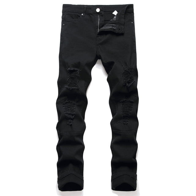 Penkiiy Men's Slim Fit Jeans Stretch Comfy Washed Straight Leg Denim Jeans M Black