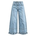 thumbnail image 4 of Hinvhai Womens Ruffle Wide Leg Jeans Cropped Elastic High Waisted Baggy Denim Pants Light Blue S(S), 4 of 7