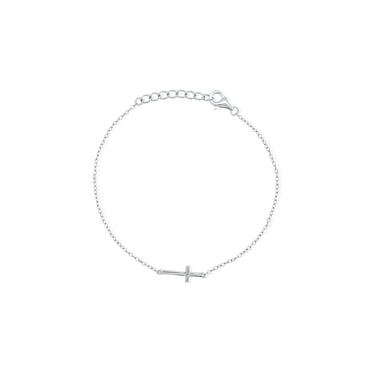 Mercie Bracelet Croix Horizontale en Argent Sterling Plaqué Rhodium, Bijoux Religieux Délicats pour Femmes