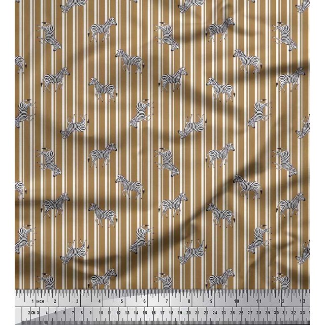 Soimoi Brown Rayon Fabric Stripe & Wild Animal Print Sewing Fabric BTY 56 Inch Wide