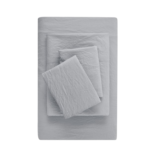 Mainstays Ensemble de draps en microfibre lavée ultra douce, Grand Lit, Argent doux, 4 pièces.
