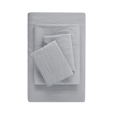 Mainstays Washed Ultra Soft Microfiber Bed Sheet Set, Full, Soft Silver, 4 Piece