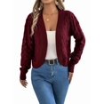 thumbnail image 2 of Cardigan Sweaters for Women Crochet Open Front Short Jacket Fall Winter Lantern Sleeve Cover Up Wine Red M, 2 of 10