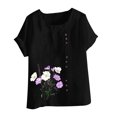 thumbnail image 4 of QATAINLAV Chemises en Lin et Coton pour Femmes Décontractées Amples à Manches Courtes Blouse Boutonnée Surdimensionnée à Col Rond Tunique Graphique T-Shirts Hauts d'Été de Plage Noir TTTTG, 4 of 5