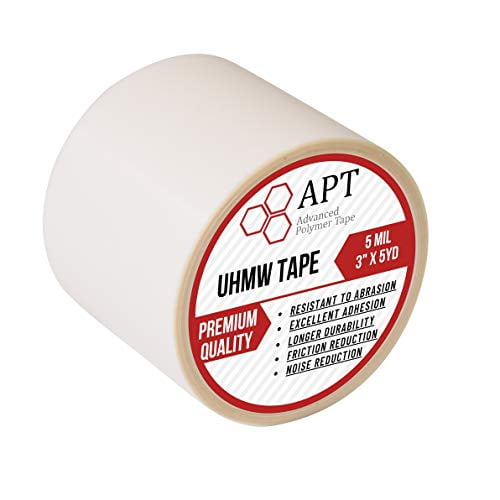 APT 0.007" Thick Low Friction Extra Durable Ultra-high Molecular Weight Polyethylene tape, for Surface Protection, Noise Reduction for Rails, Drawers and Lining, 3" x 5 yards, 1 Roll/Pack