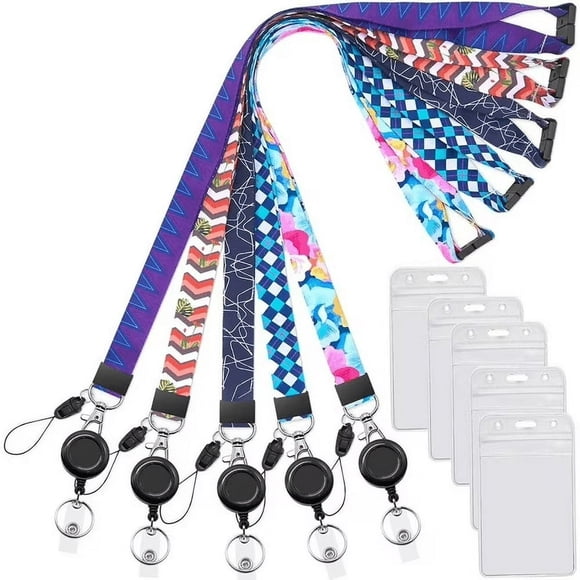 EIGTHTAIL 5 pack Cruise Lanyard retractable with ID badges holder for ship card keys lanyards with Retractable Badge Reel clip for ID holder Breakaway lanyard Office Neck office lanyards