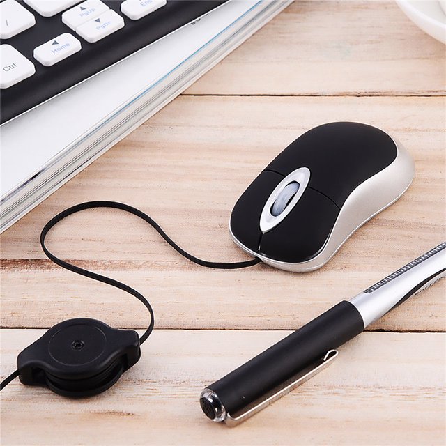 Lovely Mini Wired Mouse Retractable USB Cable Ergonomic wired mouse; optical Office Computer PC Laptop Gaming Mice