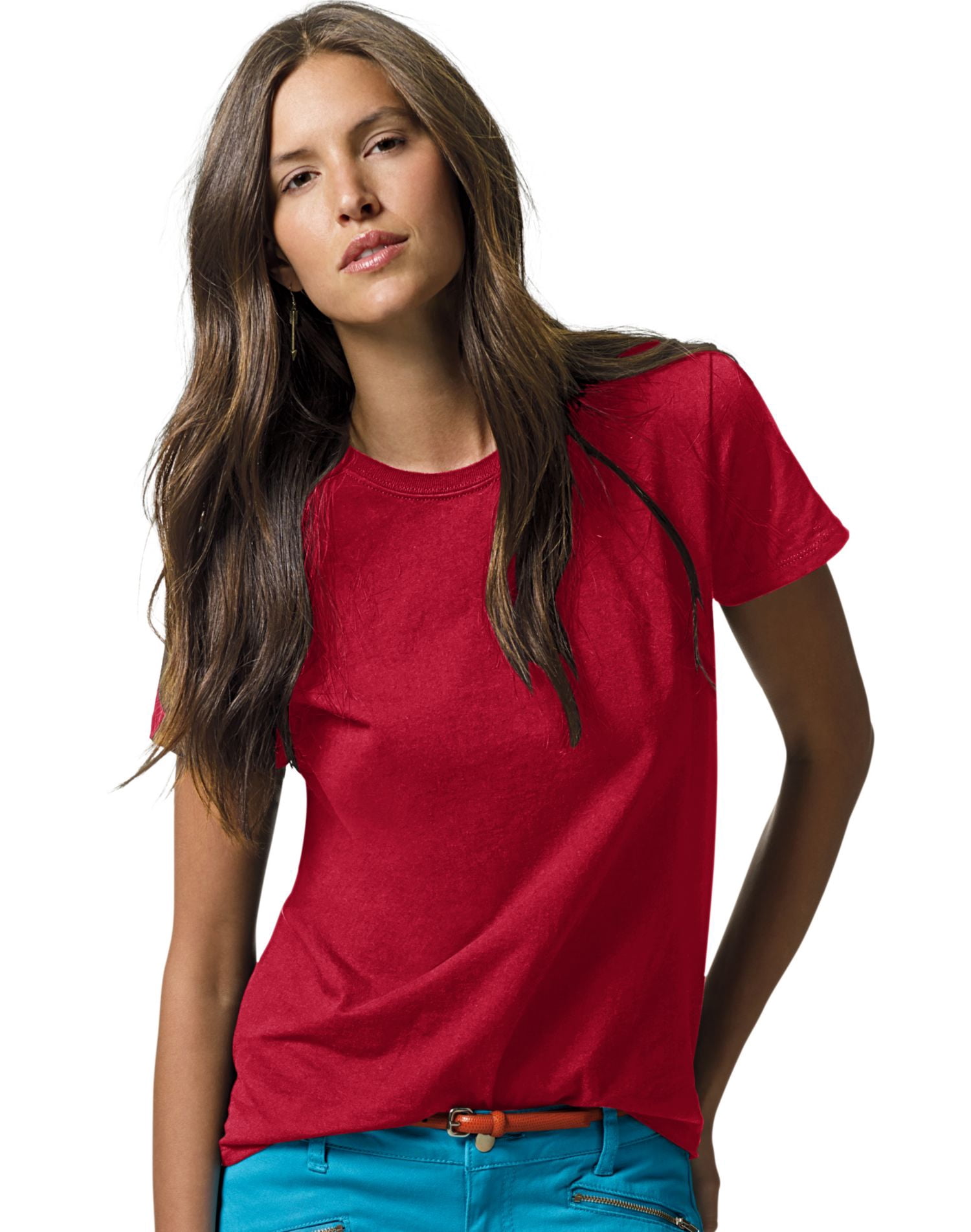 Hanes ComfortSoft T-Shirt à Col Ras du Cou en Jersey Coupe Décontractée pour Femmes, 3TG, Rouge Foncé