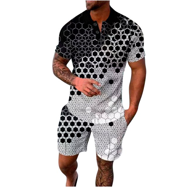 Chemise à Manches Longues pour Hommes Ensembles de Survêtements 2 Pcs Ensembles d'Été Mode Chemise Décontractée Manches Courtes et Shorts Ensemble Col Rabattu Chemises pour Hommes Manches Longues