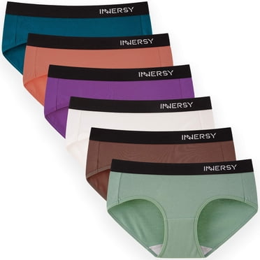 INNERSY Culottes pour Femmes en Coton Style Hipster, Culottes à Grand Ceinture pour Femmes, Lot de 6 (Moyen, Multicolore Clair)