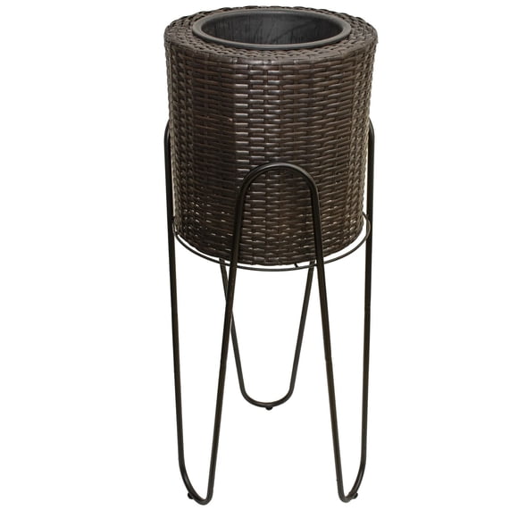 Grapevine Resin Wicker Planter with Tall Metal Stand