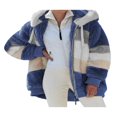 thumbnail image 1 of Women Fuzzy Fleece Hooded Coat Open Front Color Block Fluffy Hoodies Jacket Outwear with Pockets, 1 of 6