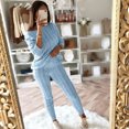 thumbnail image 4 of DPTALR Womens Solid Color Off Shoulder Long Sleeve Cable Knitted Warm Two-Piece Long Pants Sweater Suit Set, 4 of 5