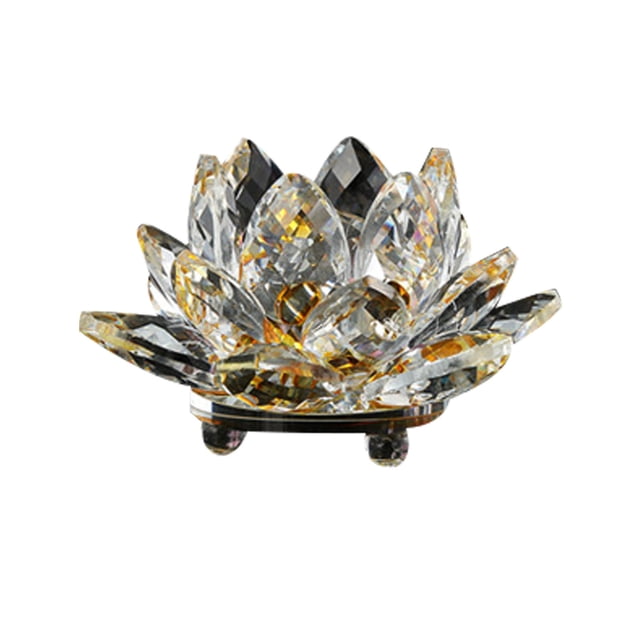 Birdeem Colored Crystal Glass Lotus Candle Tea Lamp Holder Buddhist Candle