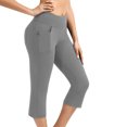 thumbnail image 2 of Womens Knee Length Leggings High Waisted Yoga Workout Exercise Capris For Casual Summer With Pockets, 2 of 7