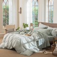 thumbnail image 3 of Bedding Sheet Set Washed Cotton Linen Like Textu Breathable Durable Soft Comfy (Dark Orange Queen), 3 of 6