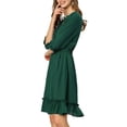 thumbnail image 4 of INSPIRE CHIC Women's Layered Ruffle Hem 3/4 Sleeves Smocked Chiffon A-Line Dress M Dark green, 4 of 8