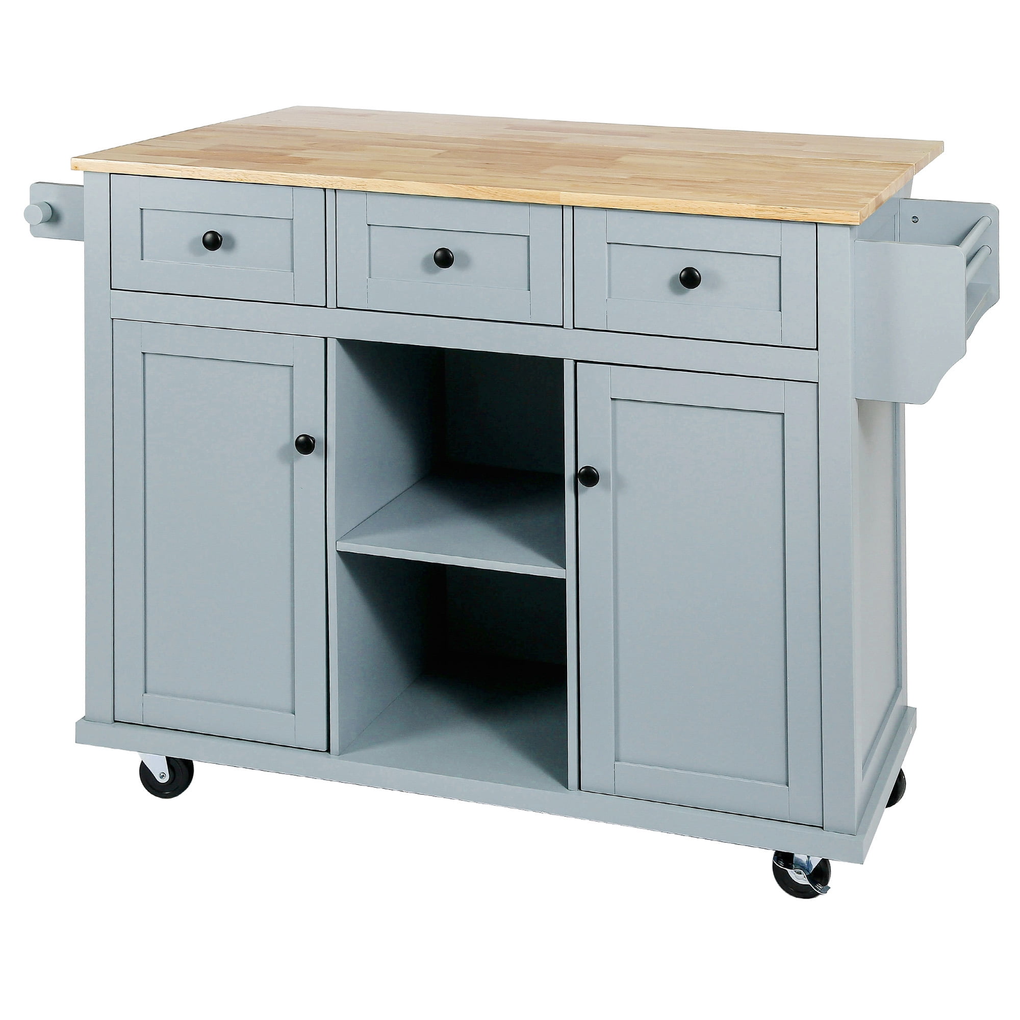 Îlot de cuisine Homy Casa, plateau pliable, 3 tiroirs, rangement, bleu