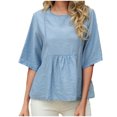 thumbnail image 1 of Diufon Womens Summer Tops Cotton Linen Loose Half Sleeve Crewneck Shirts Oversized Pleated Dress Basic Tee, 1 of 9