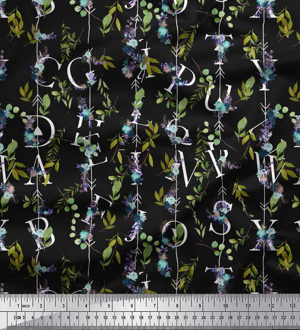 Soimoi Black polyester Crepe Fabric Floral Love Text Print Sewing Fabric Yard 42 Inch Wide