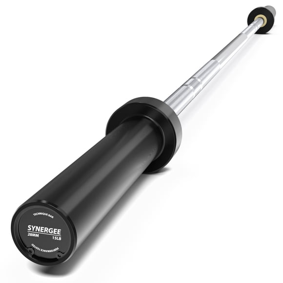 Synergee Barre de Technique de 15 Lb en Aluminium Argenté pour l'Entraînement de Forme et de Technique, pour la Puissance et le Levage Olympique.