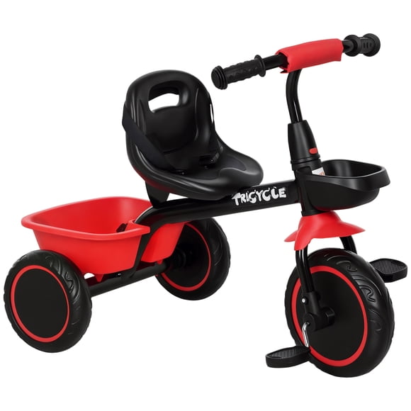 Qaba Tricycle pour 2 à 5 Ans, Vélo pour Tout-Petit avec Siège Ajustable, Rouge
