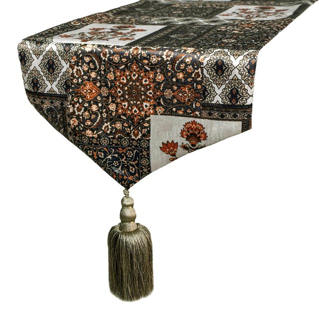 The HomeCentric Decorative Brown Table Runner 14 x 36 inch Floral Pattern Contemporary Style - Niloufar