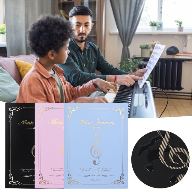 Meiiso Music Sheet Folder Black and Gold 30 Pages Fixed Clip, Sheet Music Folder Choir Holder Sheet Music Organizer Sheet Music for Choir Stage Performance Letter Size Music Writable Choir Folder