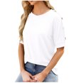 thumbnail image 1 of FAIWAD Tuniques d'Été pour Femmes Manches Courtes Col Rond Boutons T-Shirts Blouses Unies, 1 of 7