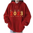 thumbnail image 2 of Liquidation d'Hiver pour Femmes Mode Décontractée Nouvel An Blouse Imprimée à Manches Longues avec Poche Chandail à Enfiler Hauts Chandails à Capuchon Tenues d'Hiver pour Femmes 2023 en Liquidation, 2 of 5