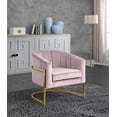 thumbnail image 2 of Meridian Furniture Carter Collection Fauteuil d'Appoint Moderne / Contemporain Rembourré en Velours à Dossier Tonneau avec Base en Acier Inoxydable Doré, Rose, 29 Pouces L x 27.5 Pouces P x 31 Pouces H, 2 of 5