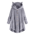 thumbnail image 1 of WEIYLL Fall Jackets for Women 2025 Velvet Cat Ear Hooded Soild Patchwork Button Plush Grey Cold Weather Tops Size XL, 1 of 4
