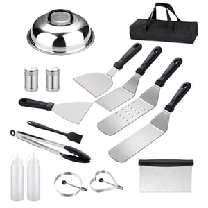 Birdeem Grilling Accessoires Bbq Accessoires Gridle Accessoires Kit 16Pcs Ensemble d'outils de grillage plat en acier inoxydable Bbq Spatula Kit Ustensiles de cuisine Set avec sac de transport pour barbecue extérieur
