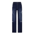 thumbnail image 4 of Bigersell Straight Jeans Women High Waisted Ripped Jeans with Destroyed Hole Straight Leg Jeans Full Length Denim Pants Trousers Button Closure Dark BlueXXL, 4 of 8