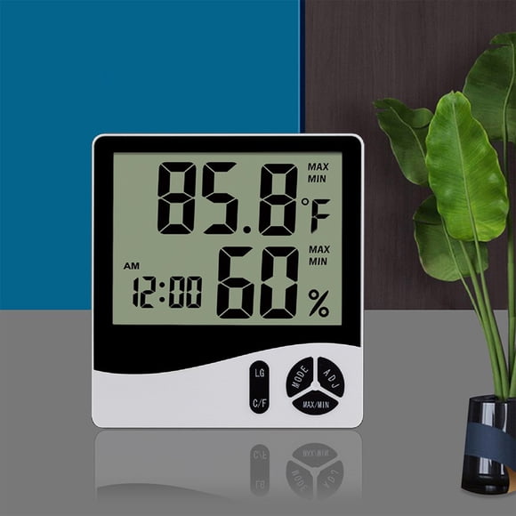TIMIFIS Réveil Numérique avec Écran LCD Thermomètres Hygromètre Moniteur Numérique de Température et d'Humidité Alarme avec Répétition avec Horloge Intelligente Calendrier -