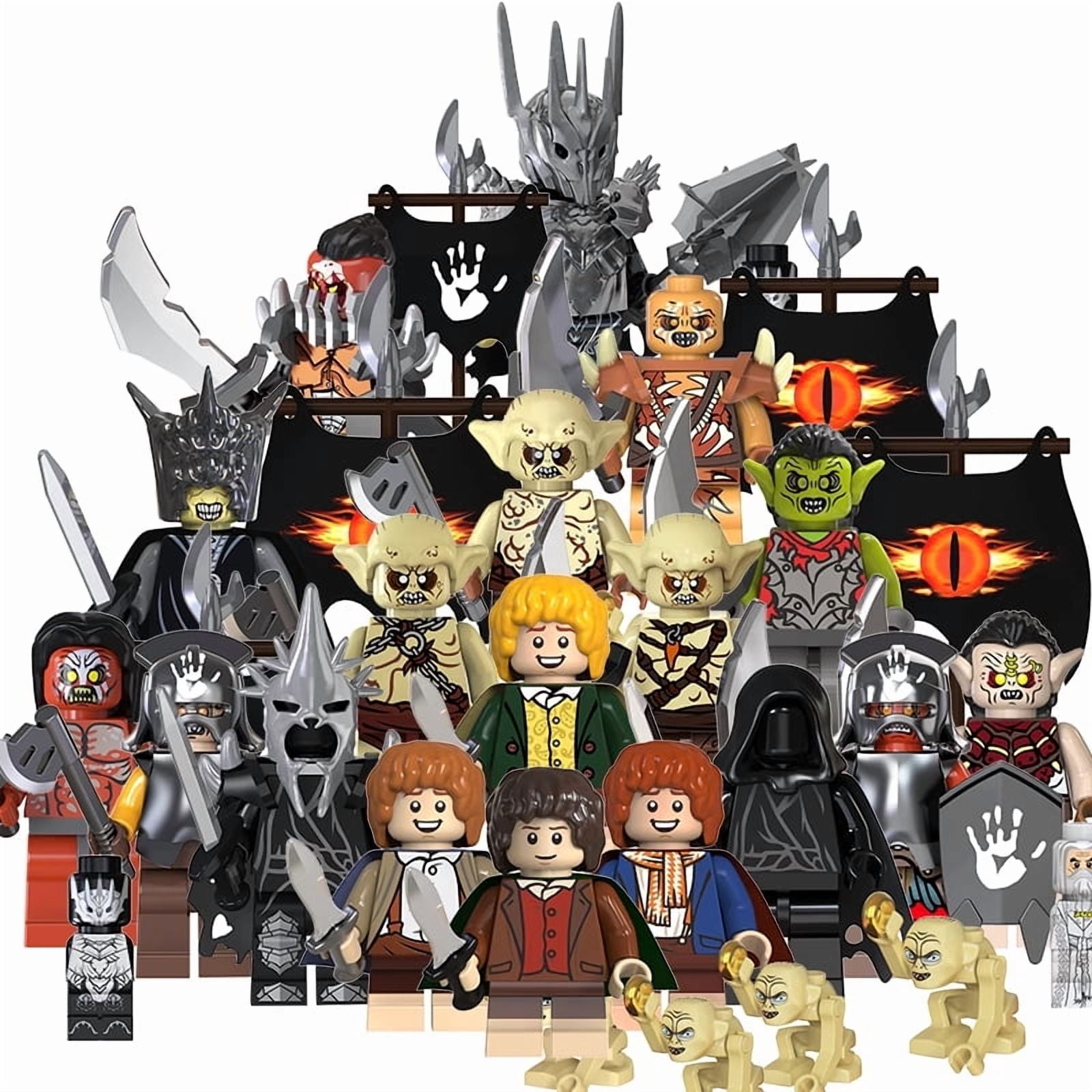 16 PCS Fantasy Castle Building Blocks Set with Orc Warrior & Hobbit Figures for Kids