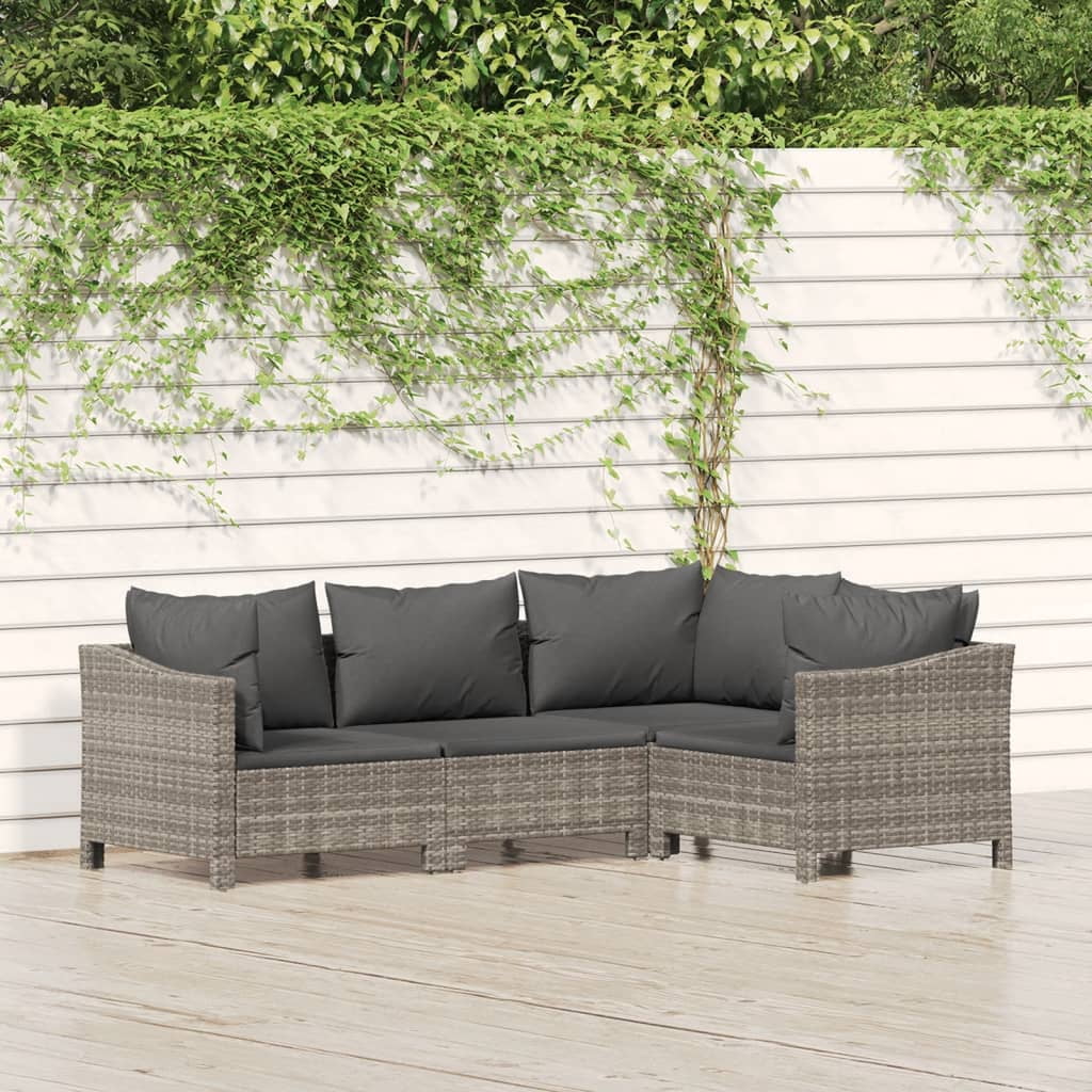 vidaXL Ensemble Salon de Jardin 4 Pcs avec Coussins Rotin Poly Gris