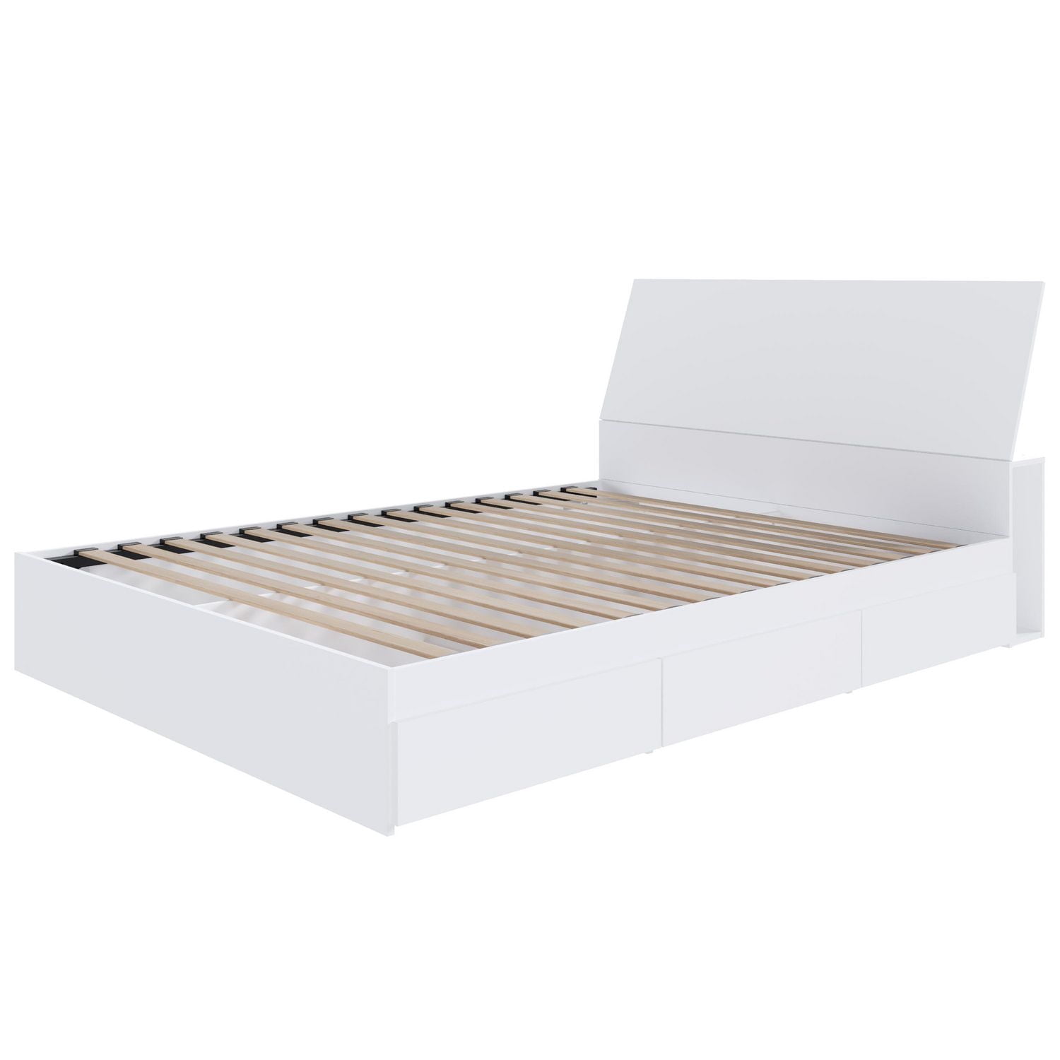 Lit rangement queen avec tête de lit Paris de Nexera, fini blanc