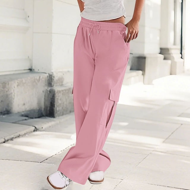 Tnhcen Women's Drawstring Low-Rise Cargo Pants - Multi-Pocket Stretch Workwear Relaxed Fit Casual Style Soft Lightweight Trousers